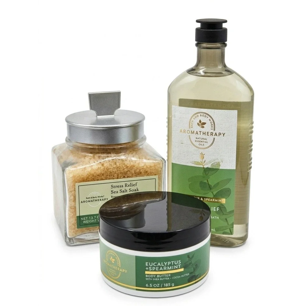 Bath & Body Works‎ Aromatherapy Stress Relief Eucalyptus Spearmint 3pc Glass Jar